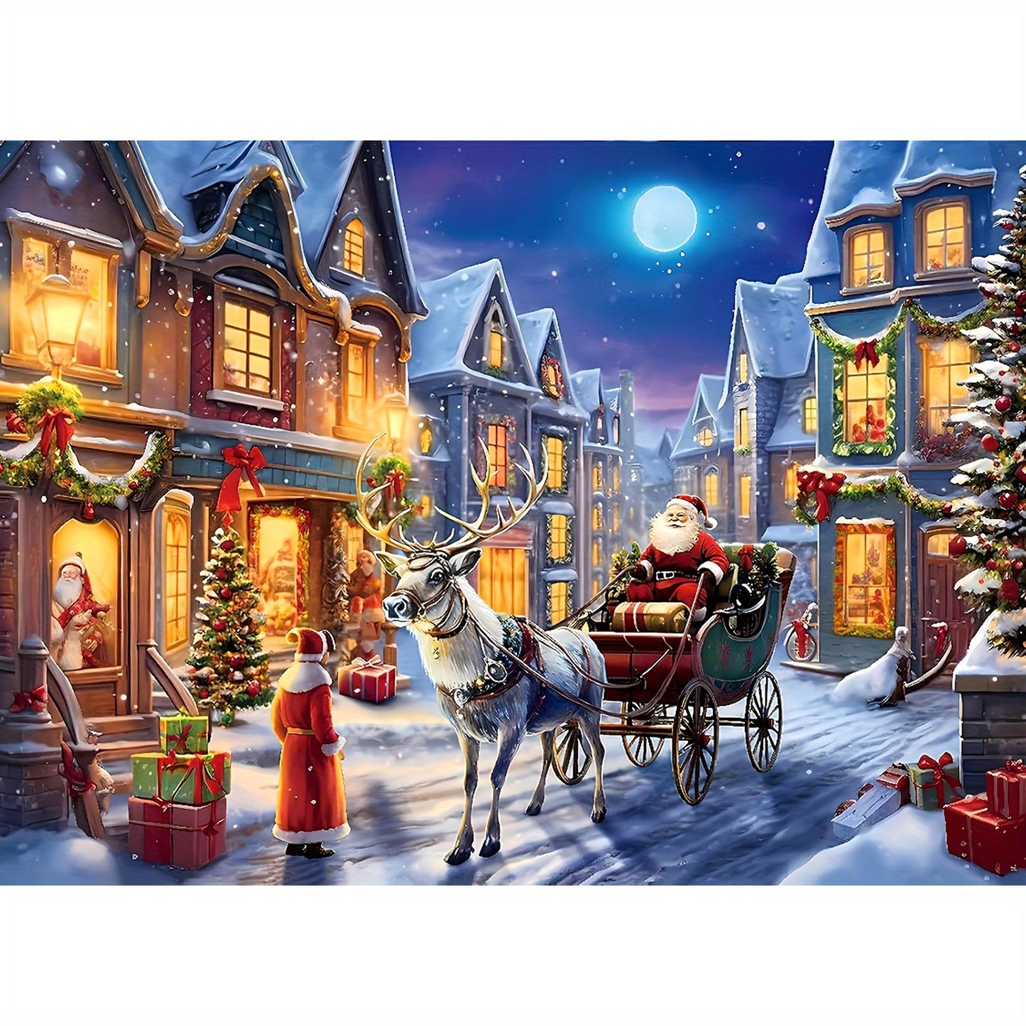 Karácsonyi Adventi Puzzle Kalendárium Mikulással, rénszarvassal és havas falusi jelenettel - 24 napos adventi naptár
