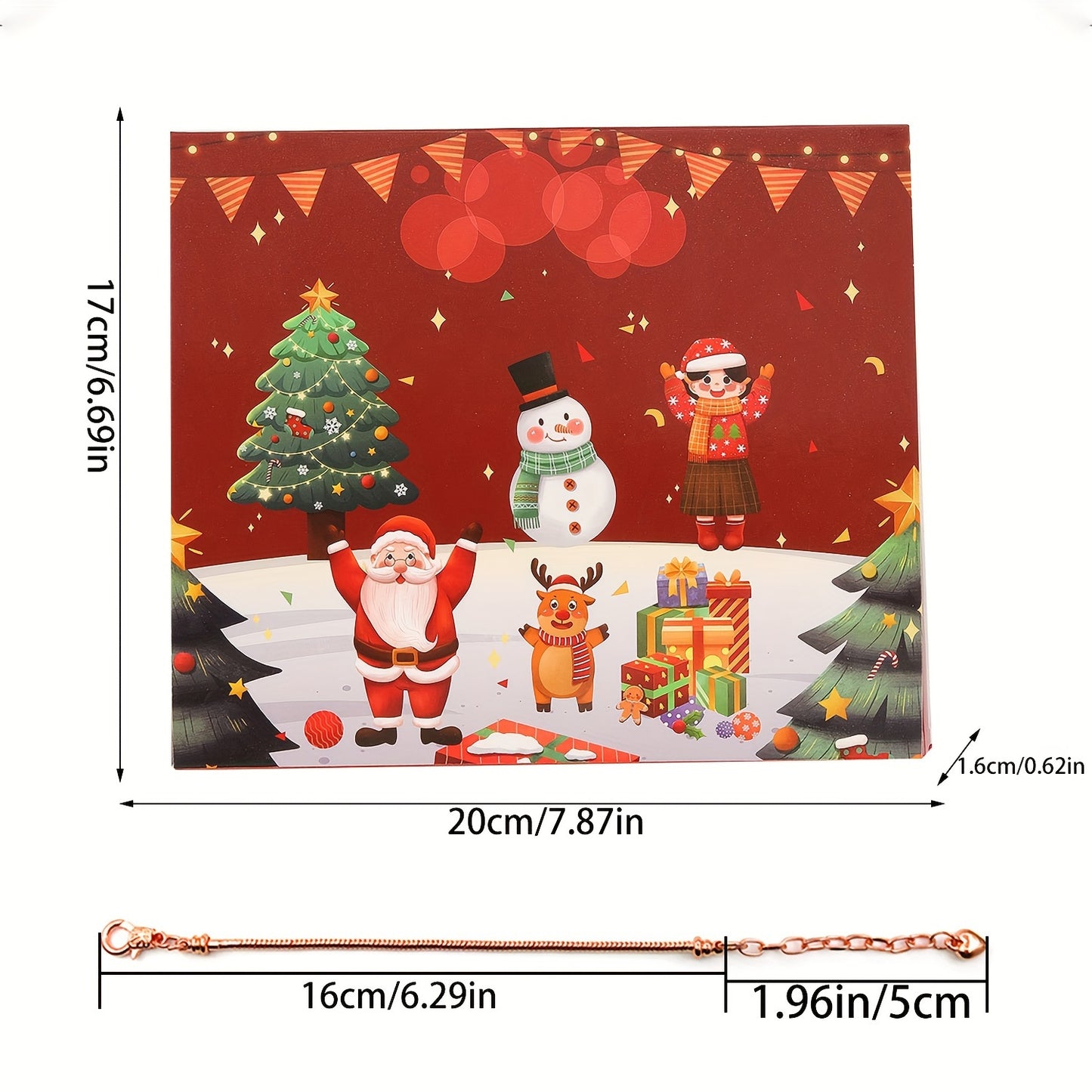 24 napos adventi kalendárium karácsonyi karkötővel, rose gold és arany díszekkel díszdobozban