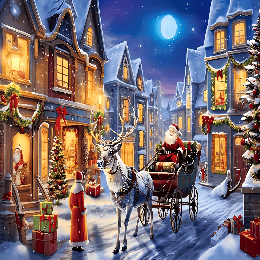Karácsonyi Adventi Puzzle Kalendárium Mikulással, rénszarvassal és havas falusi jelenettel - 24 napos adventi naptár