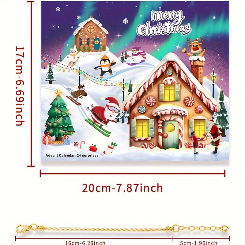 24 napos adventi kalendárium karácsonyi karkötővel és díszekkel díszdobozban