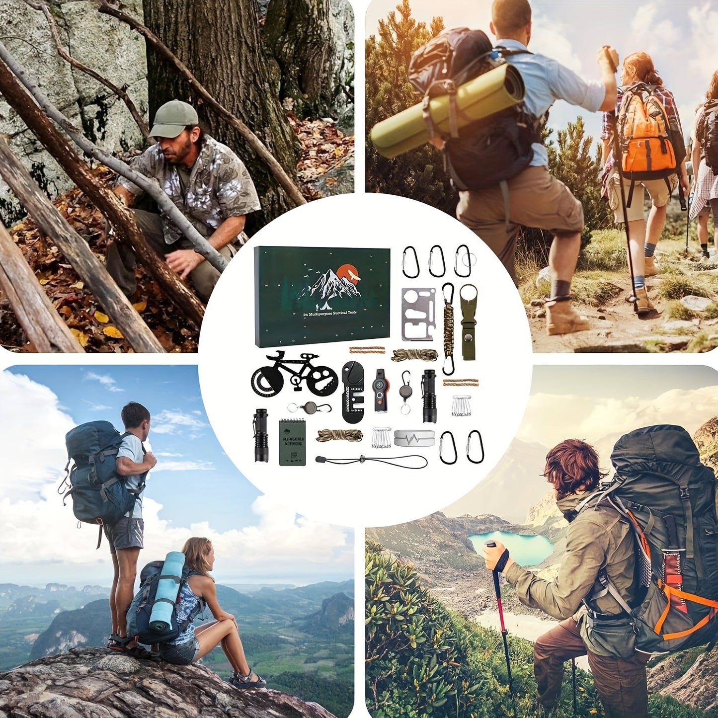 24 Napos Túlélő Eszközkészlet - Survival Kit Adventi Naptár, Outdoor Kütyük és Ajándékok Férfiaknak