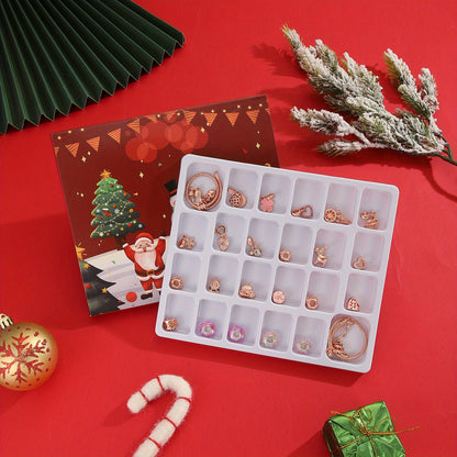 24 napos adventi kalendárium karácsonyi karkötővel, rose gold és arany díszekkel díszdobozban