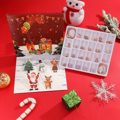 24 napos adventi kalendárium karácsonyi karkötővel, rose gold és arany díszekkel díszdobozban