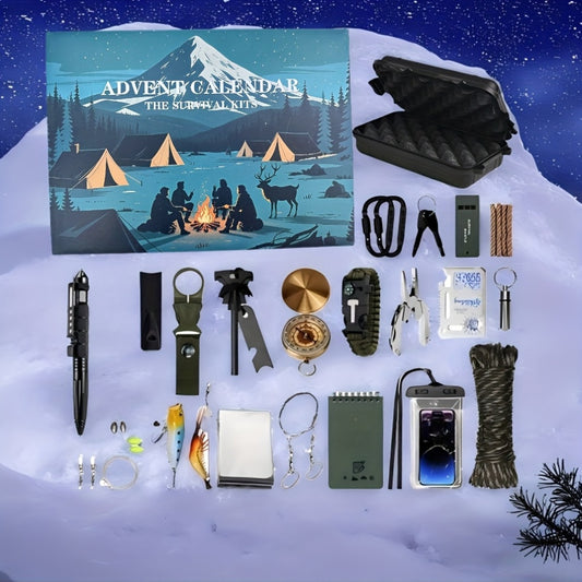 Outdoor Survival Kit 24 Napos adventi naptár, Túlélőkészlet Túrázáshoz és Kempingezéshez