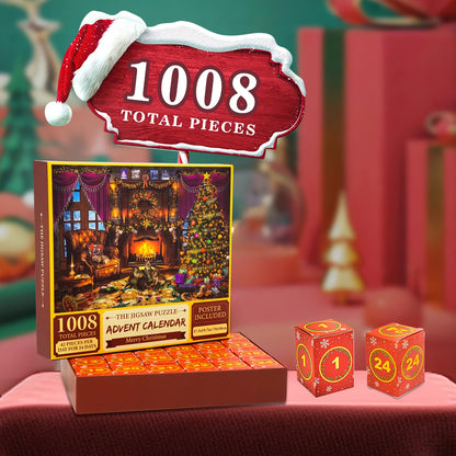 Karácsonyi Adventi Puzzle Kalendárium Mikulással, rénszarvassal és havas falusi jelenettel - 24 napos adventi naptár