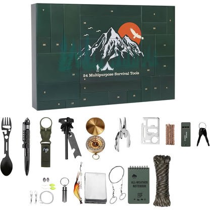 24 Napos Túlélő Eszközkészlet - Survival Kit Adventi Naptár, Outdoor Kütyük és Ajándékok Férfiaknak