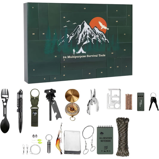 24 Napos Túlélő Eszközkészlet - Survival Kit Adventi Naptár, Outdoor Kütyük és Ajándékok Férfiaknak